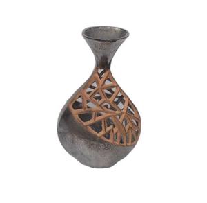 Jarrón de mesa de aluminio fundido de alta calidad Base de acabado de níquel rugoso con tapa de terracota Florería decorativa para el hogar - Product Image 1