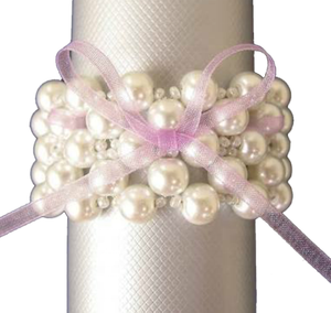 Élégant porte-serviettes en perles avec ruban rose, accessoire de décoration de table fait main - Product Image 1