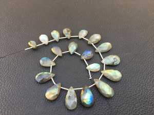 19 pièces de pierres précieuses en Labradorite naturelle à facettes en forme de poire, perles de Briolette bleu Flashy pour la fabrication de bijoux en gros - Product Image 5