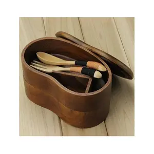 High Quality Wooden Food Box Customized Shape Size Wooden Bento Box With Spoon And Fork For Picnic Use