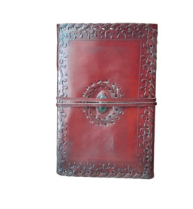 สมุดโน้ตปกหนังแท้ลายปั๊มสีแดงแบบมีแถบปิด  งานแฮนด์เมด  ออกแบบได้ตามต้องการ  จำนวน 200/100 หน้า  ขายส่งโดยกลุ่ม DNA - Product Image 1