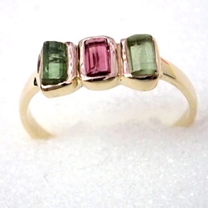 Belle bague de mariage en pierre précieuse tourmaline pastèque multicolore faite à la main en or 14 carats cadeau de fiançailles pour enfants meilleure qualité - Product Image 1