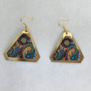 แฟนซีหญิงสวมทองเหลืองสีทองด้วยสติกเกอร์พิมพ์ออกแบบชุดต่างหู - Product Image 2