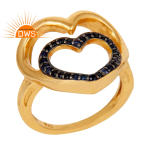 Anillo de Plata 925 con Baño de Oro de 18k, Símbolo de Amor, con Zafiro Natural, Proveedor de Joyería - Product Image 1
