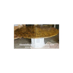 Natural Stone Tiger Eye <b>Table</b> Top With Solid <b>White</b> Marble Base - Product Image 1