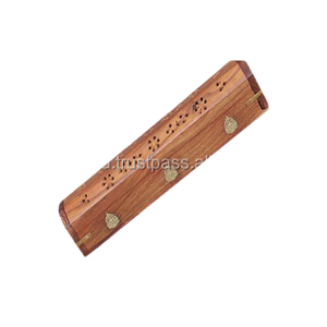 Brûleur d'encens en bois incrusté de laiton fait à la main et porte-bâton avec diffuseur d'aromathérapie sculpté sur support Agarbatti - Product Image 2