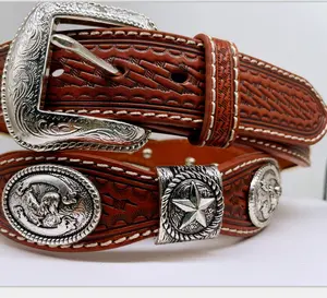 Star Conchos + Rooster Conshos Real Leather Belts From China Belts Factory