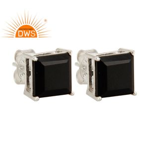 Boucles d'oreilles noires en argent Sterling 925, forme carrée, pierres précieuses, pour femmes, fabrication de bijoux - Product Image 1