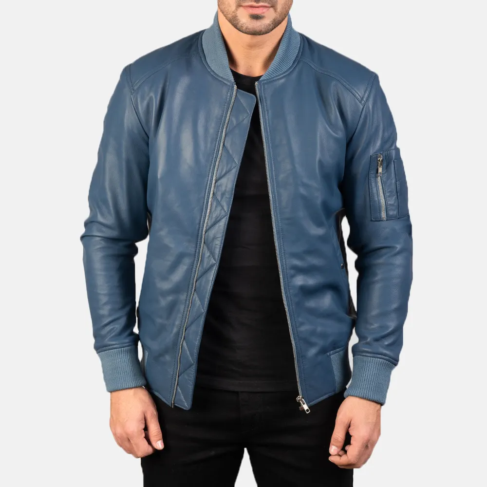 Высококачественные кожаные куртки-бомберы синего цвета 100% натуральная кожа коровья кожа куртки-бомберы стильные индивидуализированные