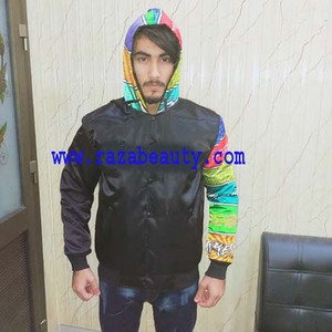 Custom 100% Polyester Satin Varsity Jacket Front Embroidery Hooded Design Eco-Friendly Breathable Quick Dry Men's Team Sports - Product Image 6