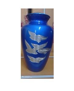 Urne de crémation bleu d'oiseau en ALUMINIUM, fournitures d'enterrement, brasworld inde - Product Image 1