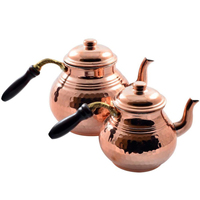 Théière double en cuivre traditionnelle turque ottomane anatolienne marocaine orientale avec poignée en bois et couvercle métallique, capacité 3,0 L, style arabe vintage
