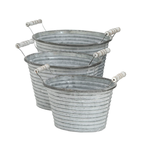 Bac à raboteuse, ensemble de 3 Pots ovales Cache-linge avec finition noire grise - Product Image 1