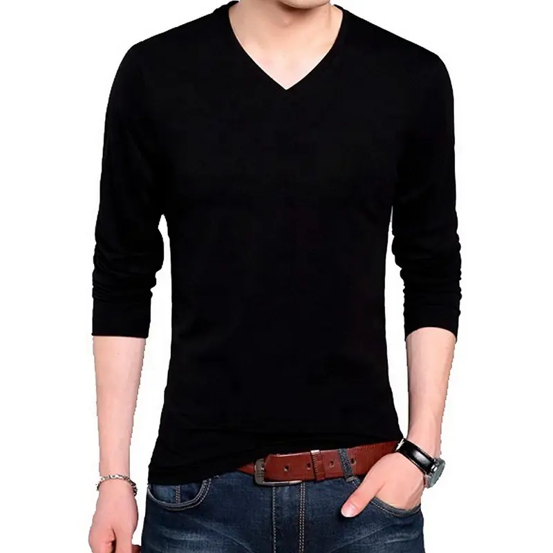 Black 95% cotton 5% Spandex top sale cheap price long sleeve T-shirt
