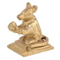 Sculpture de Rat Doré en Laiton Fait Main Tenant un Fruit, Figurine Décorative, Pièce Maîtresse, Cadeau, Décoration Moderne de Noël
