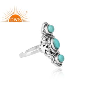 Anillo de plata de primera ley y Gema para mujer, sortija, plata esterlina 925, piedra Natural, color turquesa, estilo bohemio - Product Image 3