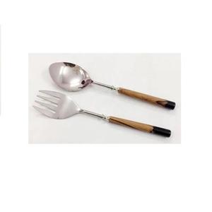 Outils de salade à poignée en bois et résine nouvellement conçus Serveur à salade en acier inoxydable Outils de cuisine de style vintage personnalisés Outils de service - Product Image 3