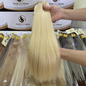 Gros haute qualité 100% russe vierge cuticule aligné remy blonde cheveux humains double dessiné main liée trame extensions de cheveux - Product Image 6