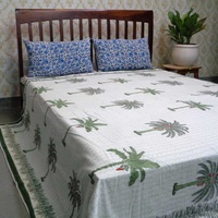 Couette réversible toutes saisons en coton 100% imprimée à la main motif palmier indien, taille Queen, pour climatisation, en promotion au meilleur prix