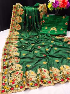 Sari lourd orné de dentelle, vêtement pour femmes, designer, pierres, Gujarati, Inde du Sud, ODM, adultes, Inde et Pakistan, 10000 - Product Image 4