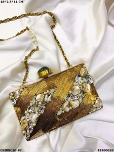Handcrafted Traditional Brass MOP <b>Clutches</b> Exclusive Wedding Designer Bridal Evening Bag for Ladies Mother of <b>Pearl</b> - Product Image 4