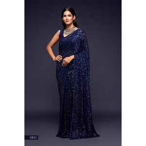 Dernier sari indien élégant en georgette brodé de sequins, vêtement ethnique pour adultes pour les mariages et les fêtes - Product Image 6