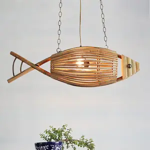 الإبداعية اليدوية الخيزران عاكس الضوء ، الريف شنقا أثاث مضيء ، الأسماك على شكل قلادة مصباح في فيتنام بالجملة