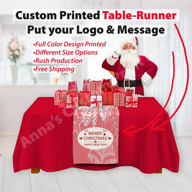 Toalha de mesa personalizada de cor completa, toalha de mesa personalizada com logo-mensagem para apresentações de artesanato, casamento, banquete, eventos do vendedor