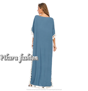 Vestido largo sólido Maxi vestido árabe con caftanes de encaje Hijab estilo islámico modesto para Dubai bordado de encaje de alta calidad OEM - Product Image 4