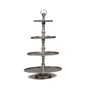 4 Tier Metal Fruit and Cupcake Serving Stand Round Shape Latest Design Home Decorative Cake Stand Silver Color for Sale - Product Image 1