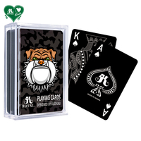 Cartes à jouer en plastique personnalisées avec fond noir, finition mate en relief, série graphique animale, format Bridge, pour usage familial