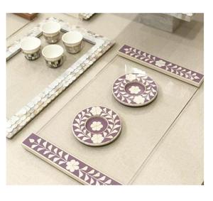 Unique Design Home Decor Arabic Style Wooden Mop Inlay Tray with <b>Coaster</b> 6 Pcs Set Mother of Pearl Inlay <b>Black</b> Customizable Size - Product Image 4