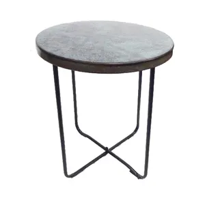 Table basse ronde de couleur marron, 4 pieds, design en marbre, design ancien et unique, table basse tendance - Product Image 1