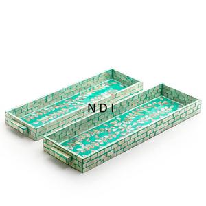 Bandeja rectangular grande de madera con incrustaciones de nácar para servir alimentos, bocadillos y pasteles en diferentes tamaños, para uso en hoteles, restaurantes y cocinas. - Product Image 1