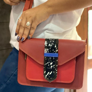 Bolso bandolera de cuero reciclado hecho a mano a la moda para mujer, cierre de cerradura de correa única, forro de cuero genuino, nailon colorido para mujer Candy - Product Image 1