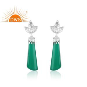 Boucles d'oreilles pendantes longues en onyx vert naturel, en argent sterling plaqué rhodium, tendance, cadeau de fête - Product Image 3