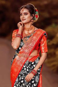 Sarcelle en soie imprimée indienne, Blouse à pièces, 2022, vêtement traditionnel, port royal, nouvelle collection - Product Image 4