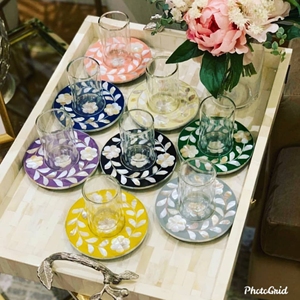 Plateau de service de style animal poli avec plaque à thé en incrustation d'os pour la décoration de la maison pour Bakhoor Gulf UAE - Product Image 1