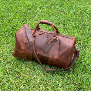 Unisex <b>Large</b> Genuine Leather Duffle <b>Bag</b> Vintage Overnight Candy Gymnastics Travel <b>Bag</b> Custom Logo Pattern Fashionable CLC LB5 - Product Image 3