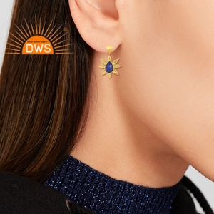 อินเทรนด์ยอดขายทองชุบห้อยต่างหูสีฟ้า Chalcedony พลอยผู้ผลิตต่างหู - Product Image 4