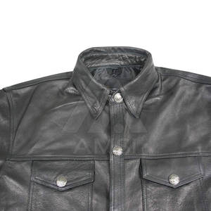 Camisas de manga larga informales de talla grande para hombre de diseño personalizado, técnicas antiarrugas teñidas lisas con cuero a cuadros - Product Image 4