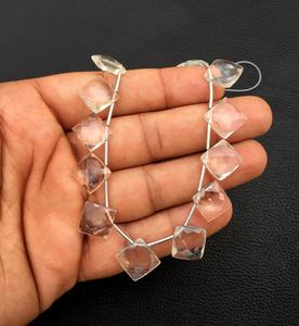 Cristal naturel Quartz pierre précieuse 22 pièces à facettes forme carrée géométrique perles de briolette fabrication de bijoux - Product Image 2