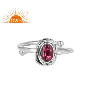 Bague ovale cintrée en argent Sterling 925 pour femme, gros bijoux, pierre précieuse naturelle en topaze rose naturelle, ajustable, nouvelle collection - Product Image 1