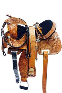 Premium Durable cuero genuino barril Racing Western Horse Saddle Tack Set Softy Seat varios tamaños 14 '-18' colores disponibles - Product Image 2
