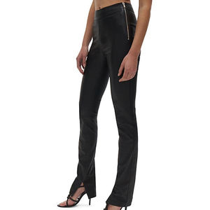 Chic <b>Womens</b> High Waist PU Leather Paper Bag Trousers PVC Wet Look Belted Cropped Flare Pants Stylish Trendy Fashion Statement - Product Image 3