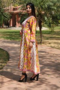 Femmes coton été Boho fête Urban Cocktail Floral Long Kurti ensemble pantalon Maxi robe lavable naturel taille ceintures - Product Image 4