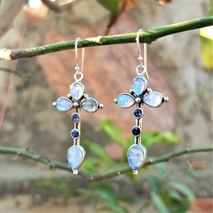 New Arrival Trendy 925 Sterling <b>Silver</b> Rainbow Moonstone Iolite <b>Earrings</b> Gold Plated Diamond <b>Pearl</b> Cross Shape Daily Wear Drop - Product Image 1