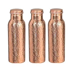 Hand Made Hammered Design Health Benefits Cylindrical Shape Hammered Design Set of 3 Copper Water Bottles Made In India
