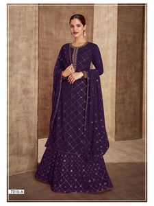 Hermoso Drashti Azul Oscuro Satén Churidar Salwar Kameez - Product Image 3