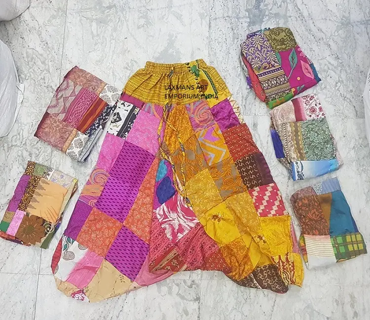 art silk saree patchwork harem pants